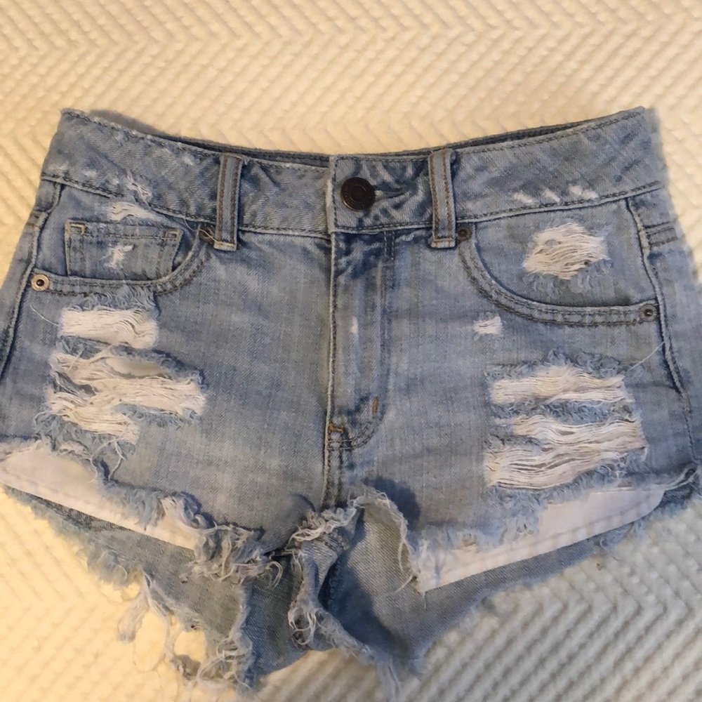AEagle ripped distressed light denim shorts